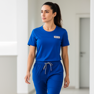 Women's Scrub Set, Modern V-Neck Top & Jogger Pants with 8 Pockets